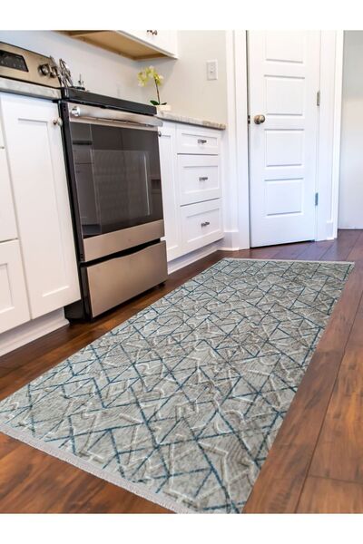 Adalıpanda Halı Emboss Kabartmalı Kaymaz Tabanlı , Yıkanabilir Ve Leke Tutmaz Dört Mevsim Yolluk Saçaklı