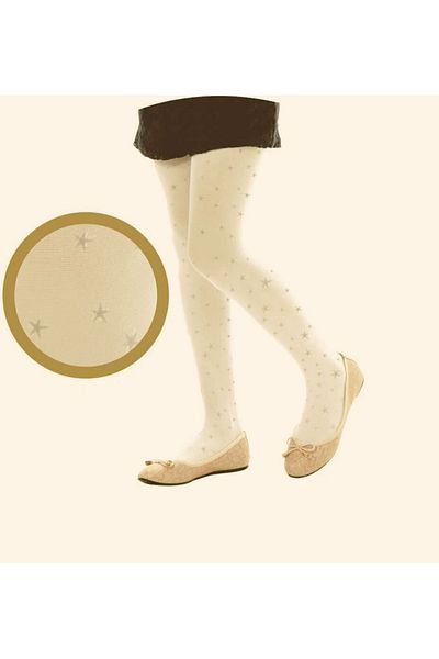 Dore Girl's Ecru Glittery Star Patterned Mousse Pantyhose Dream