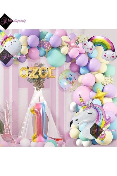 Bkmc Set de 4 litere de 1 an Rainbow Concept cu tematică unicorn Makaron Balo...