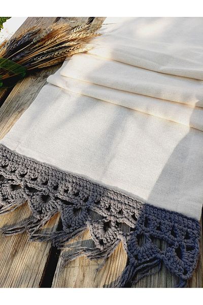 ZÜMAL Hand Knitted Macrame Linen Fabric Runner 35x150 (Color GRAY)