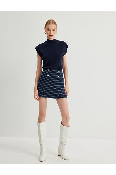 Koton Mini Buttoned Tweed Short Skirt