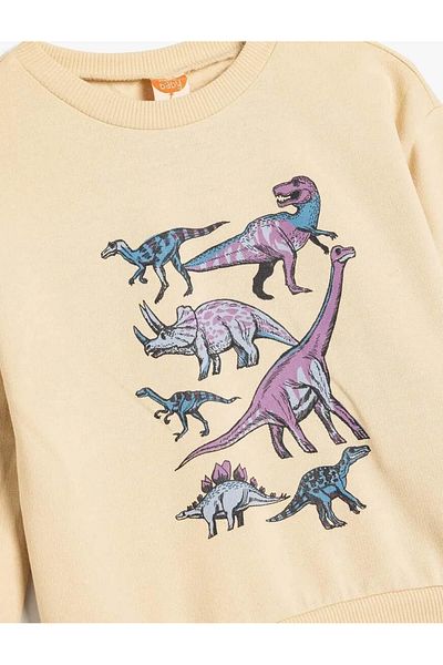 Koton Bavlněná mikina s potiskem dinosaurů - dlouhý rukáv, výstřih