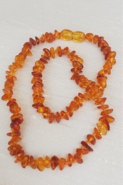 Kehribar Sarayı قلادة أطفال قطرة كهرمان 40 سم لون كراميل معتمد