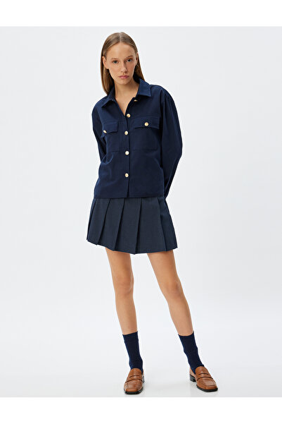 Koton Cămașă din Gabardină Guler Clasic Mânecă Lungă Buzunar Detaliat Nasturi