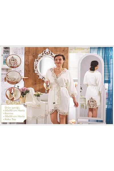 FAVORA Σετ Νυφικό Μπουρνούζι Elena Lace Dowry - Κρέμα