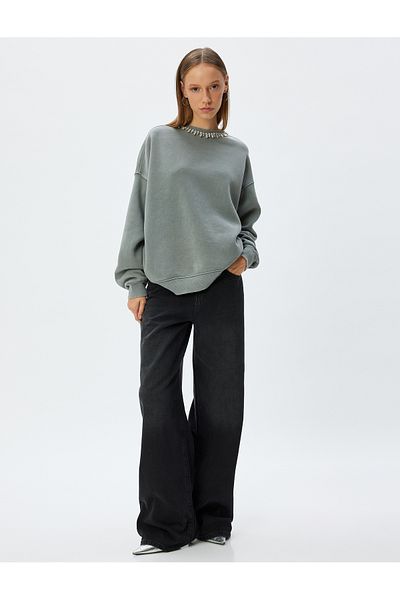 Koton Oversize mikina Stone Detailed - Crew Neck, pratelná mikina s kapucí