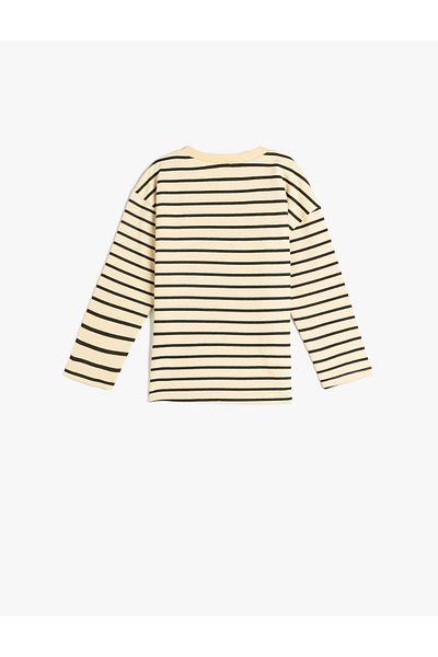 Koton Cotton Long Sleeve - Tiger Embroidered Crew Neck T-Shirt