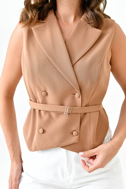 Saade Тъкан жилет с копчета и камила