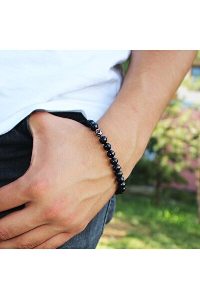 tesbihpasaji Çeşmi İşleme Kırmızı Mine Taneli Orijinal Oltu Taşı Bileklik