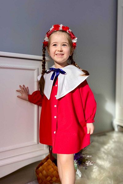Little Honey Bunnies Red Nostalgic Collar Front Buttoned Girl's Dress