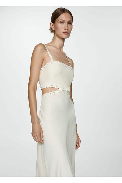 MANGO Woman Kleid mit Schlitz und Spitzenbesatz
