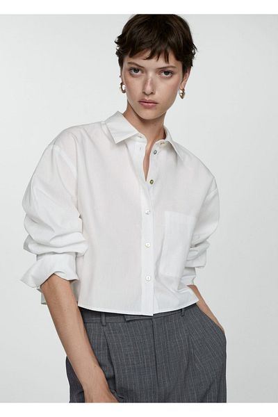 MANGO Woman Design de cămașă crop cu buzunare