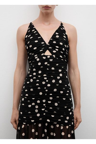 MANGO Woman Dress with Polka Dot Draped