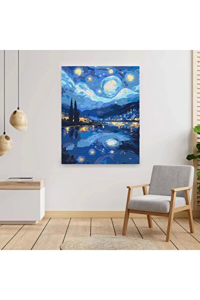 Tabdiko Sayılarla Boyama Seti 40 x 50 cm Tuval Şasesine Gerili Yıldızlı Geceler