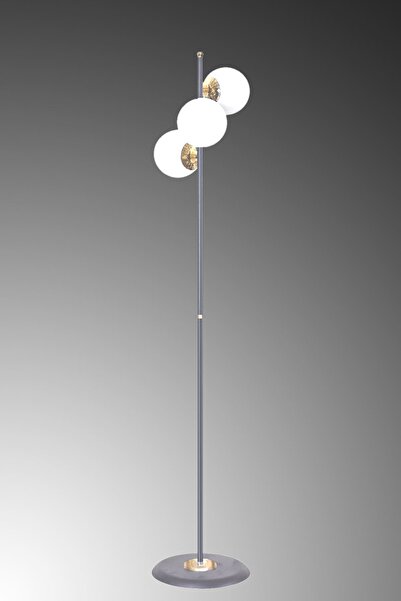 Luzarana Perla Siyah - Gold Metal Gövde Beyaz Camlı Tasarım Lüx Yerden Aydınlatma Lambader