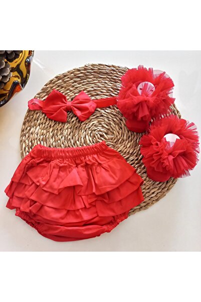 MARS BABY Baby Girl Special Day Red Ruffle Shorts Skirt Tutu Cosplay Curly Socks Set