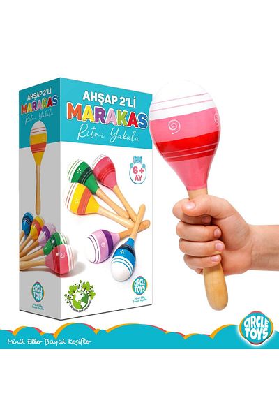 Circle Toys Set of 2 Wooden Maracas - Catch the Rhythm