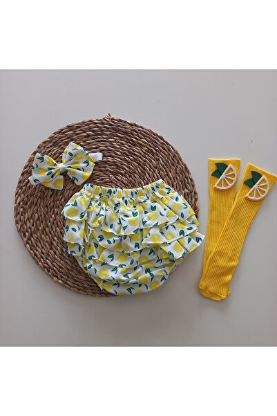 MARS BABY طقم جوارب وتنورة مكشكشة منقوشة بالليمون للفتيات الصغيرات