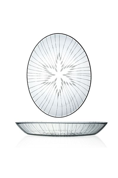 DECOCIA Set of 3 Oval Glass Salad Serving Plates with Vega Pattern