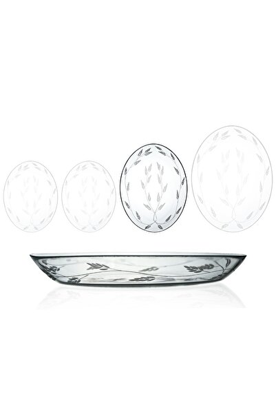 DECOCIA 1 قطعة 29 سم طبق تقديم سلطة زجاجي بيضاوي منقوش