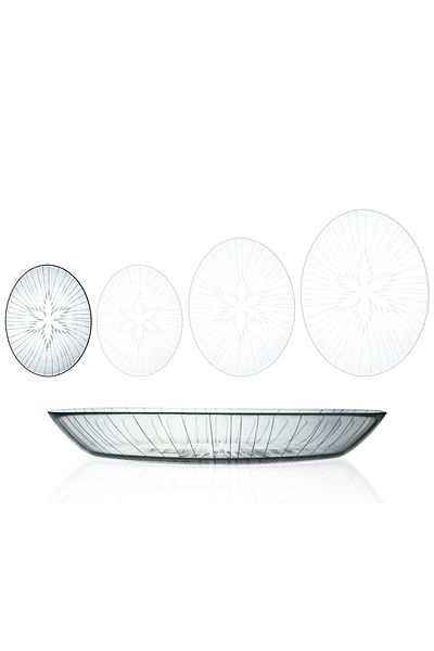 DECOCIA 2 Pieces 25cm Oval Glass Salad Serving Plate with Vega Pattern