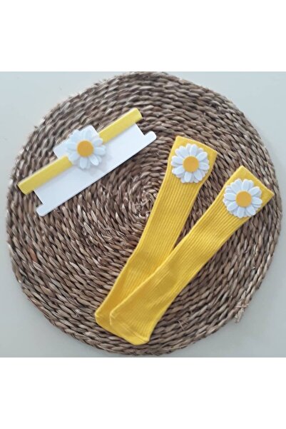 MARS BABY Kız Bebek Sarı Papatya Figür Bandana ve Çorap Set