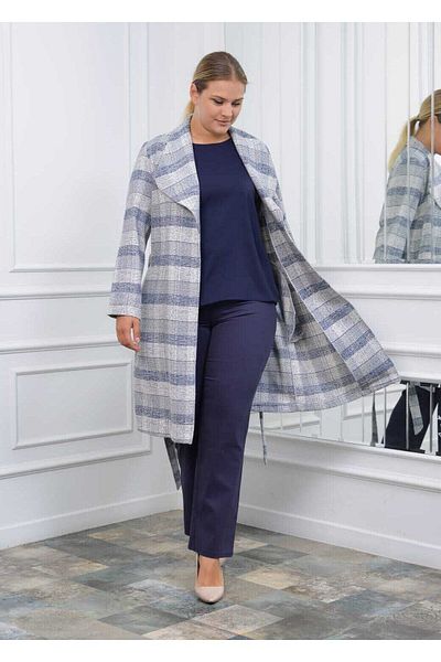 MODATALİKA Modatalika Women's Plaid Patterned Large Size Belted Coat