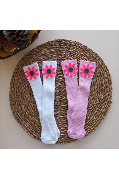 MARS BABY جوارب للركبة على شكل زهرة الأقحوان باللون الأبيض والوردي للفتيات ال...