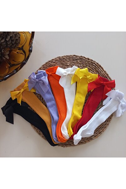MARS BABY Kız Bebek 8li Fiyonklu Dizaltı Çorap Set