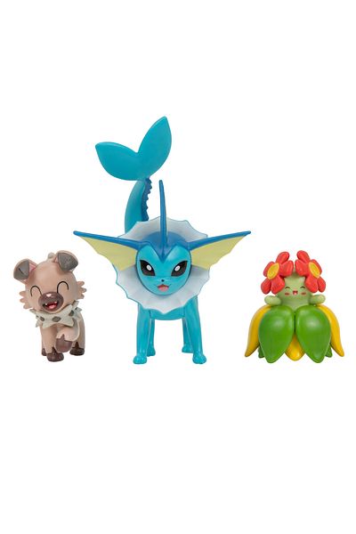 Pokemon - Set of 3 Action Figures, (ROCKRUFF & BELLOSSOM & VAPOREON) S16