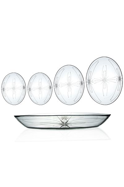 DECOCIA Set of 4 Oval Glass Salad Serving Plates with Mira Pattern