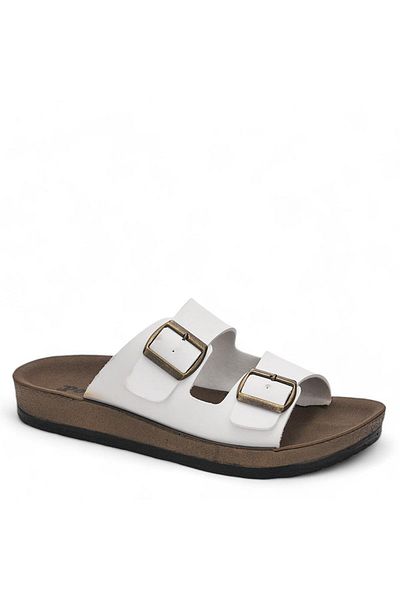 Ayzen Unisex 36-40 White Double Buckle Slippers