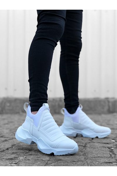 BOA Ba0401 Laceless Comfortable Thick Sole White Men's Sports Half Ankle Boots