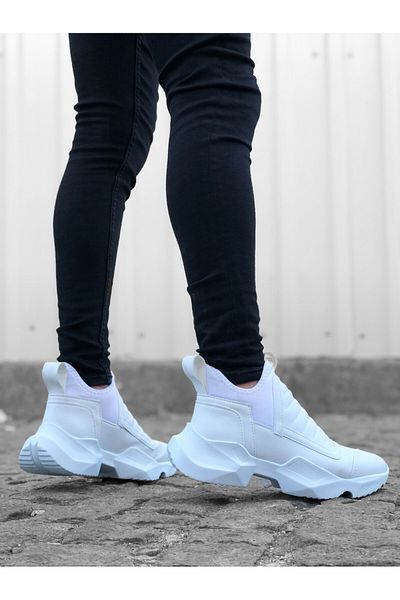 BOA Ba0401 Laceless Comfortable Thick Sole White Men's Sports Half Ankle Boots