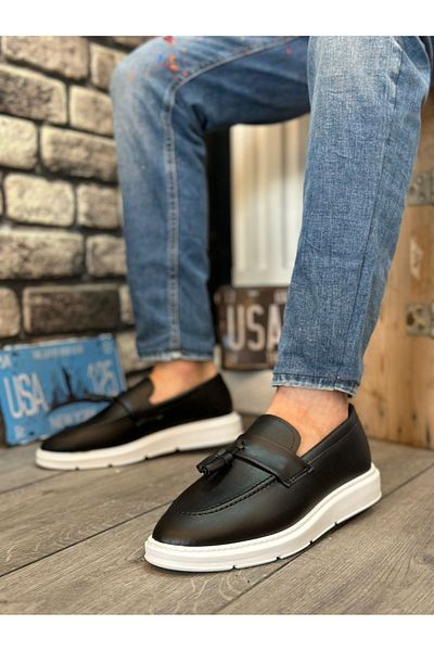 BOA Ba0005 Laceless High White Sole Classic Skin Leather Tasseled Corcik Men's Shoes