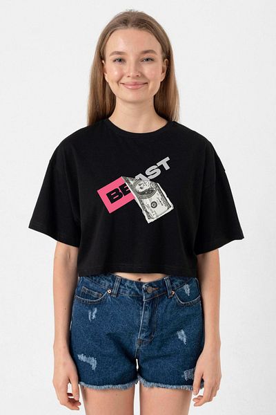 Tshirthane Mr Beast Dollar Bill Black Women's Crop T-shirt