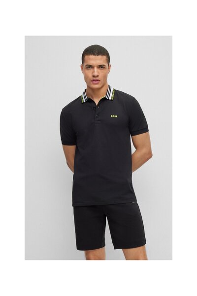 BOSS Yakası Logolu Pamuk Karışımlı Dar Kesimli Polo Tişort