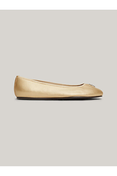 Tommy Hilfiger Kadın Gold Leather Babet