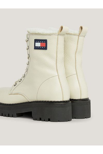 Tommy Jeans Kožené boty na zip s krajkovým logem a vlněnou podšívkou