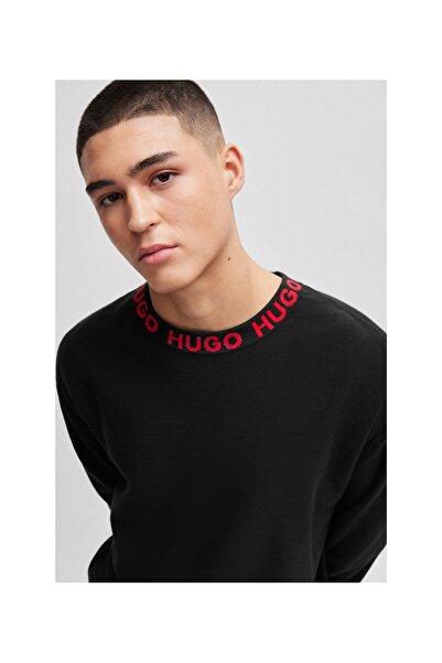 HUGO Logolu yakalı organik pamuklu büyük beden kazak