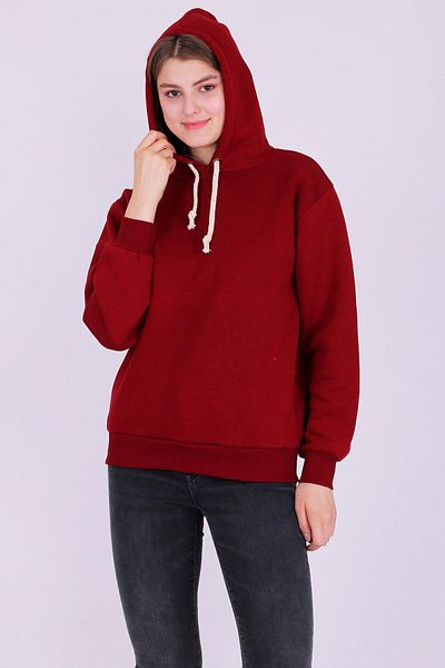 Tshirthane Hanorac cu glugă pentru femei, roșu Claret Basic Oversize. Hanorac cu 3 fire