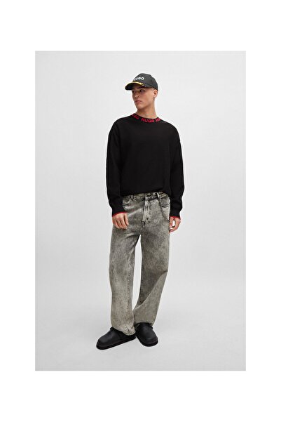 HUGO Logolu yakalı organik pamuklu büyük beden kazak