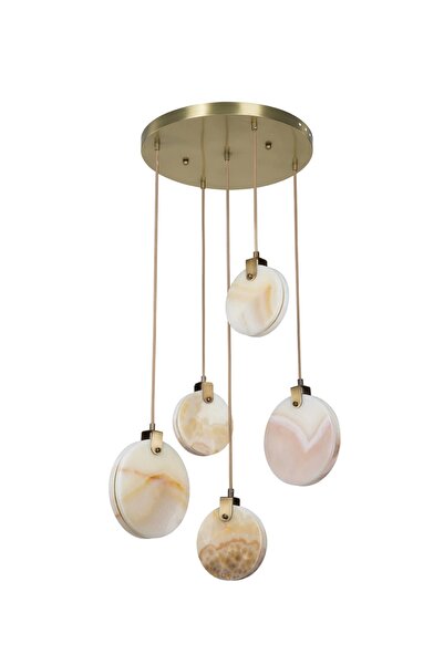 LADCO AYDINLATMA A-7106-5Y-15215215 BEŞLİ YUVARLAK MERMER AVİZE