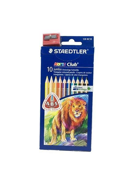 Staedtler 128 Nc10 Noris Clup 10-Pack Jumbo Triangle Dry Paint with Pencil Sharpener Gift