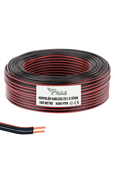 Poke 100 Metre 2x1,5mm Siyah Kırmızı Çizgili Elektrik Ses ve Hoparlör Kablosu...