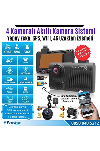 Navistar 4 Kameralı 4G Uzaktan izlemeli GPS Wifi Yapay Zekalı Akıllı Dashcam Kamyon Tır Kamera Sistemi