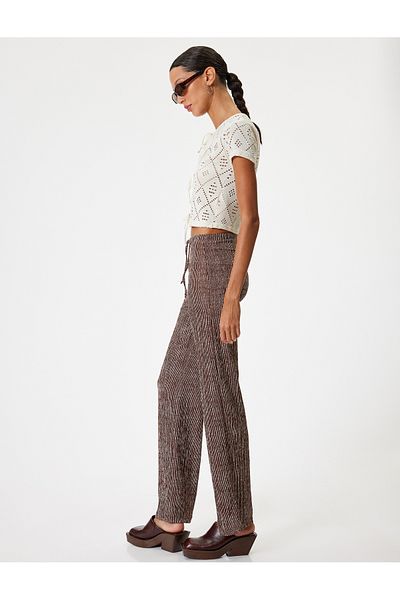 Koton High Waist and Lace-up Wide Leg Casual Pants