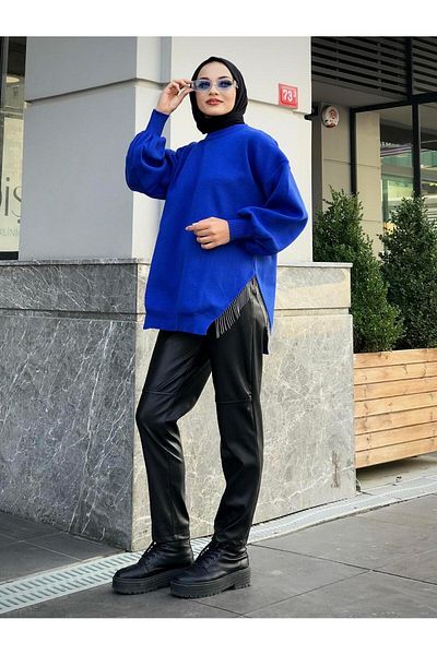 MERVEN AKYÜZ Saks Colorful Semi-Chain Knitwear Tunic