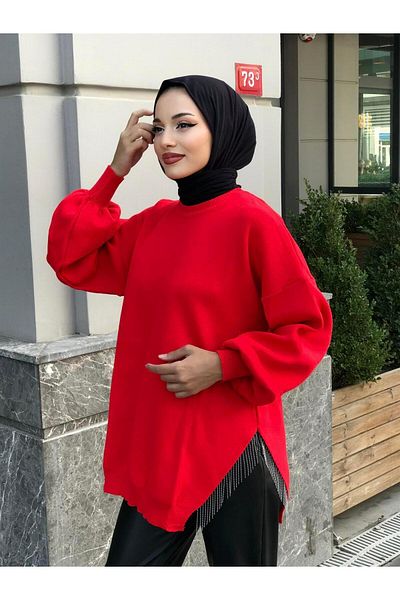MERVEN AKYÜZ Pomegranate Flower Patterned Semi Chain Knitwear Tunic
