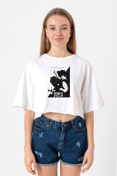 Tshirthane Cowboy Bebop Spike - White Women's Crop T-Shirt